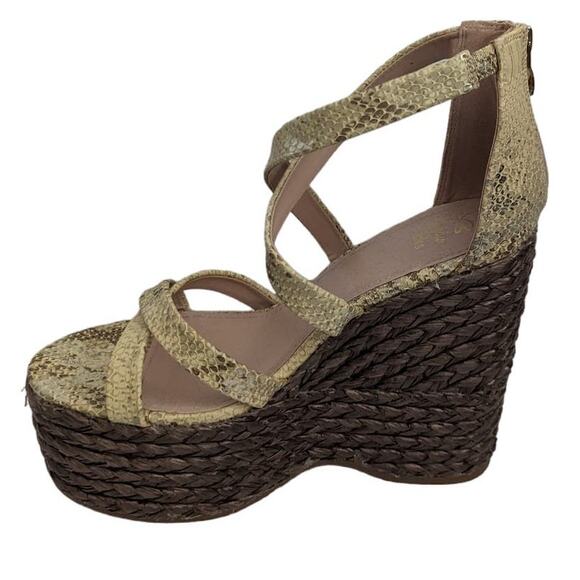 Burbu by BKS Platform Heels Gold Strappy Size 10 Style Ureau Braided Yellow - Picture 1 of 9